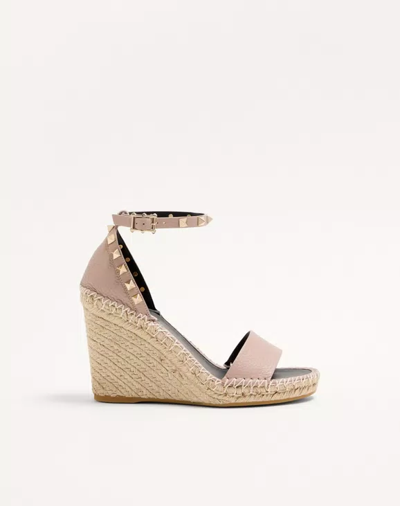 Valentino Double Rockstud Grainy Calfskin Wedge Sandal 105 Mm - Image 1